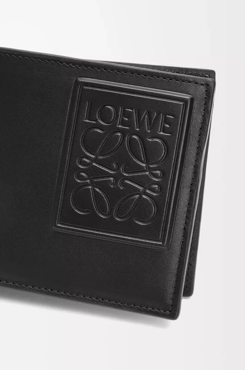 monedero plegable de piel de becerro satinada color negro