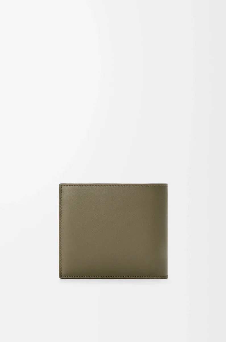 monedero plegable en piel de becerro satinada color verde caqui