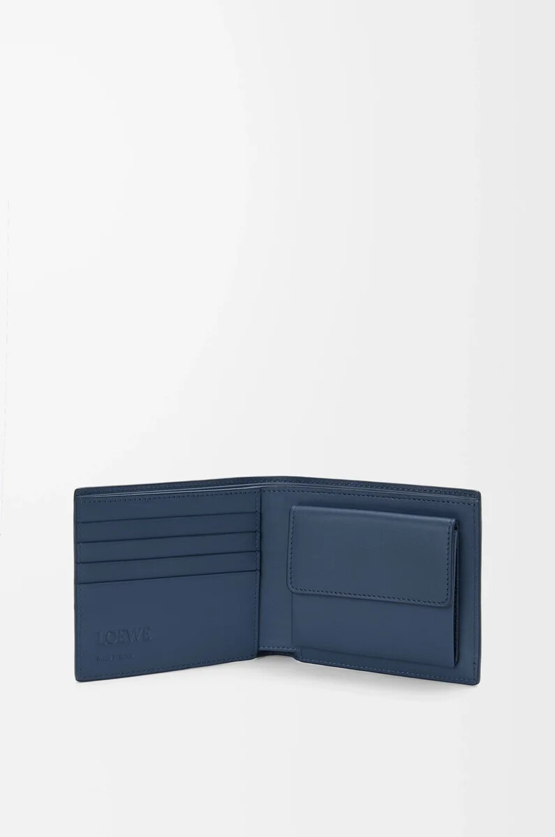 monedero plegable en piel de becerro satinada color índigo