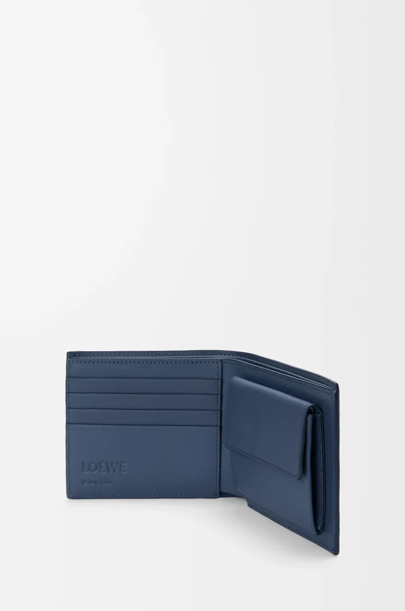 monedero plegable en piel de becerro satinada color índigo