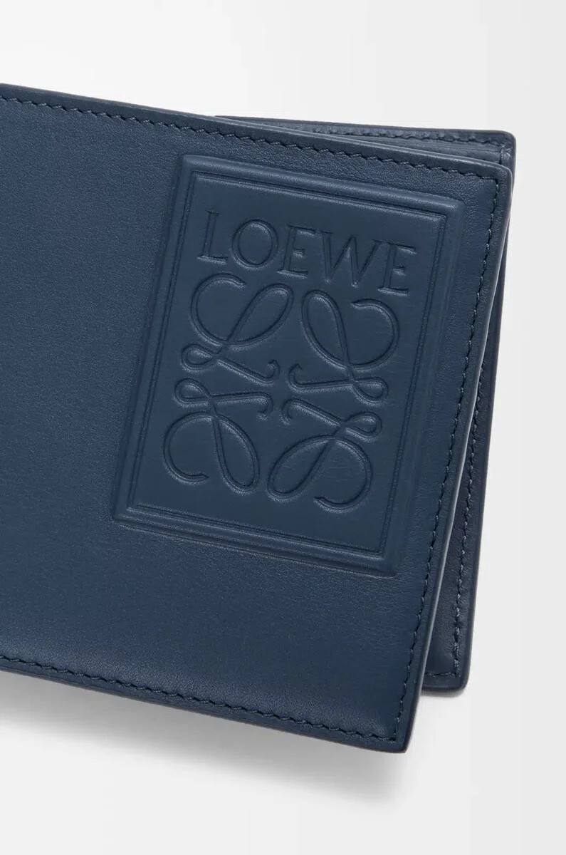 monedero plegable en piel de becerro satinada color índigo