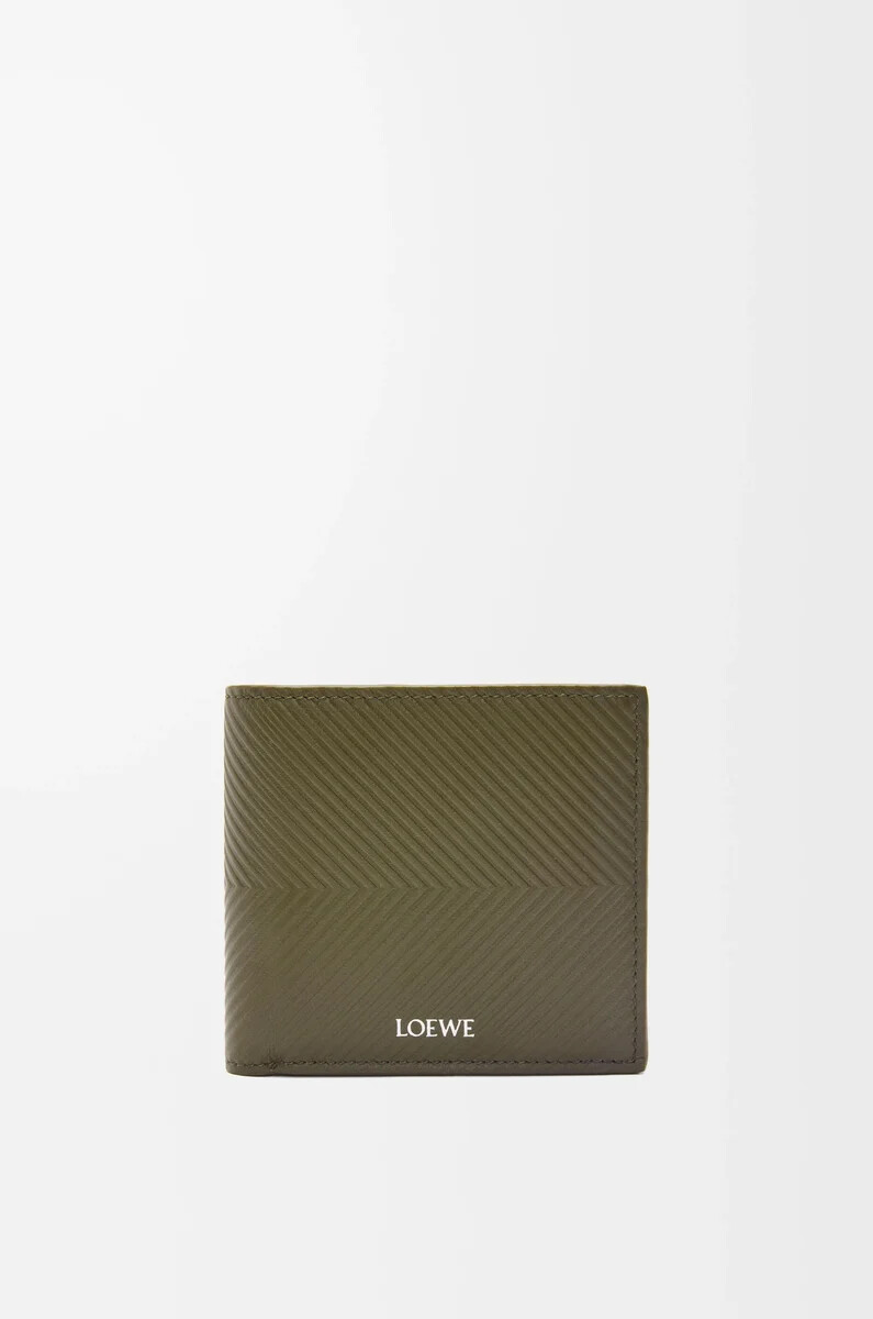 monedero plegable en piel de becerro clásica texturizada color caqui oscuro