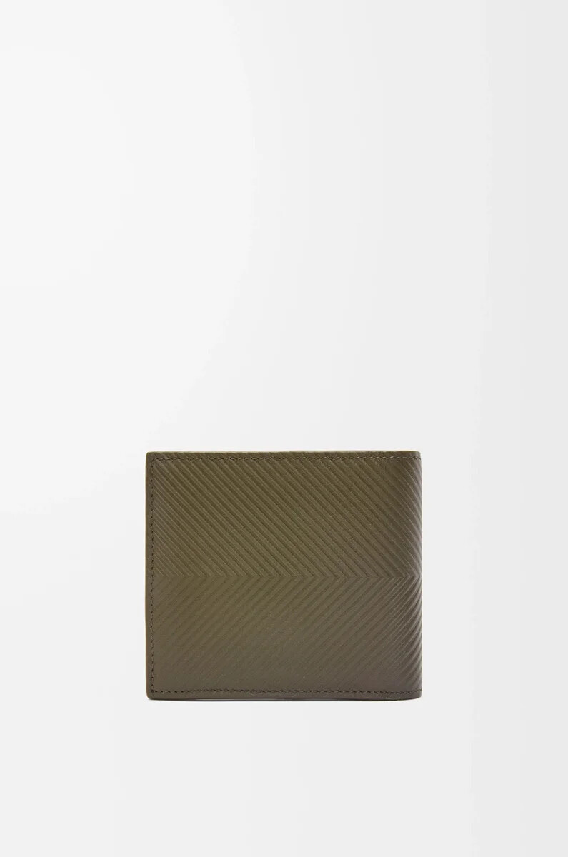 monedero plegable en piel de becerro clásica texturizada color caqui oscuro