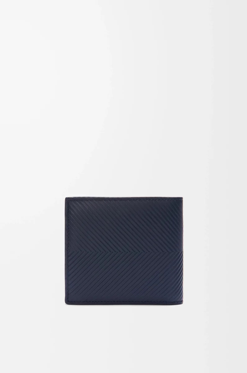 monedero plegable en piel de becerro clásica texturizada azul marino oscuro