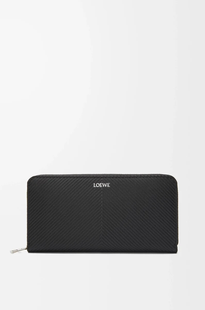 cartera con cremallera en piel de becerro clásica texturizada negra