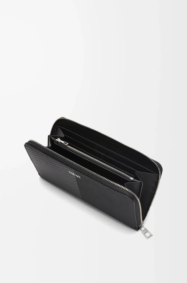 cartera con cremallera en piel de becerro clásica texturizada negra