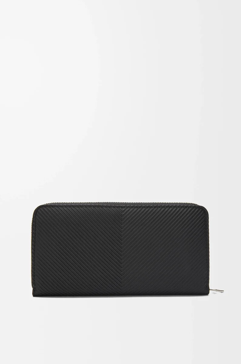 cartera con cremallera en piel de becerro clásica texturizada negra