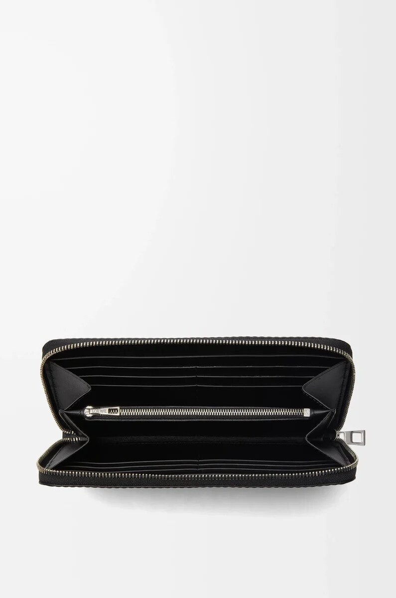 cartera con cremallera en piel de becerro clásica texturizada negra