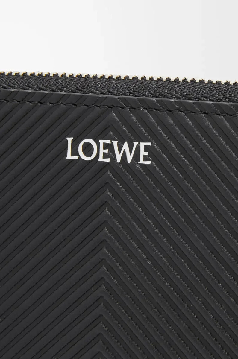 cartera con cremallera en piel de becerro clásica texturizada negra