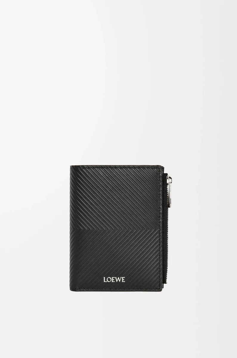 cartera compacta y fina en piel de becerro clásica texturizada color negro