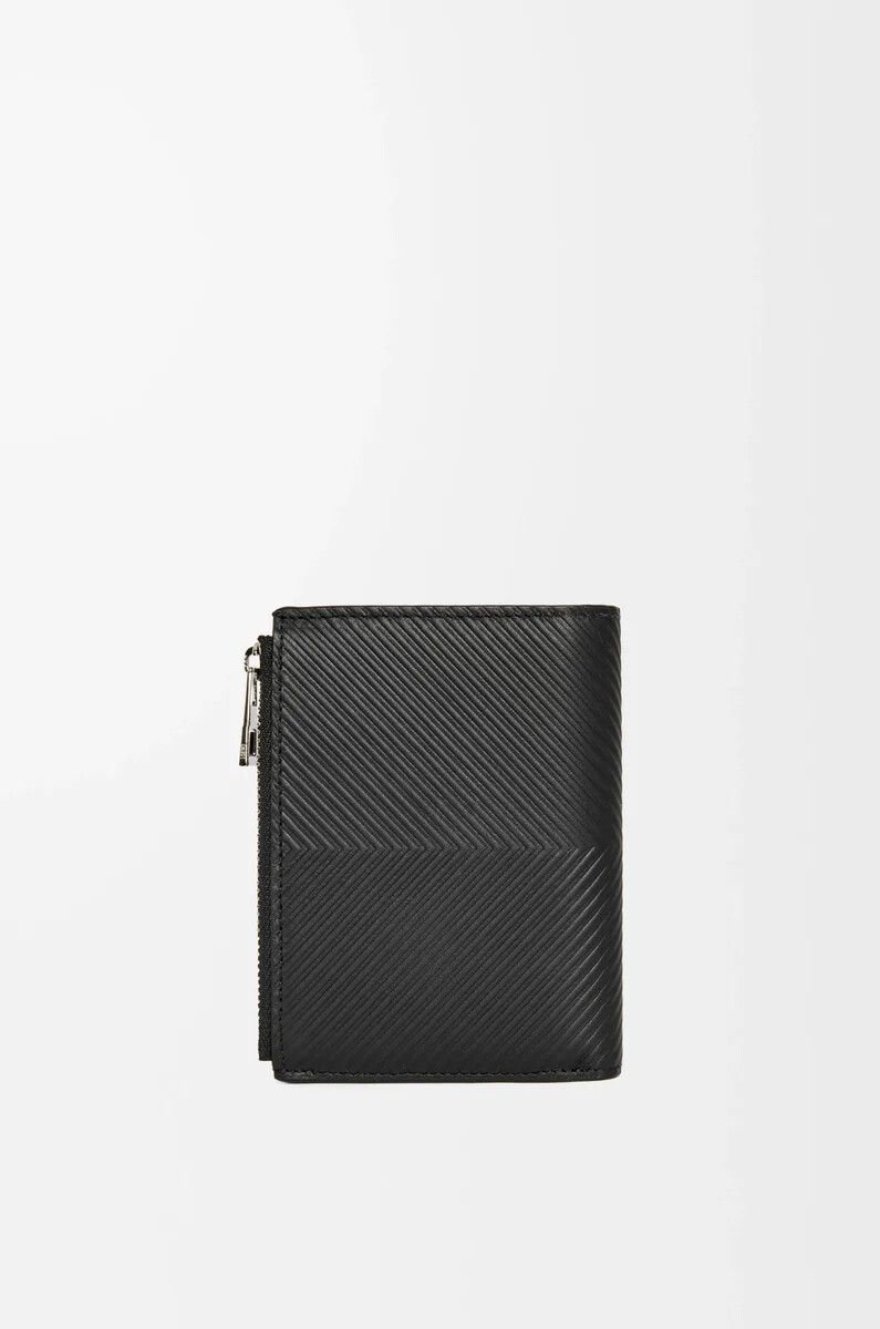 cartera compacta y fina en piel de becerro clásica texturizada color negro