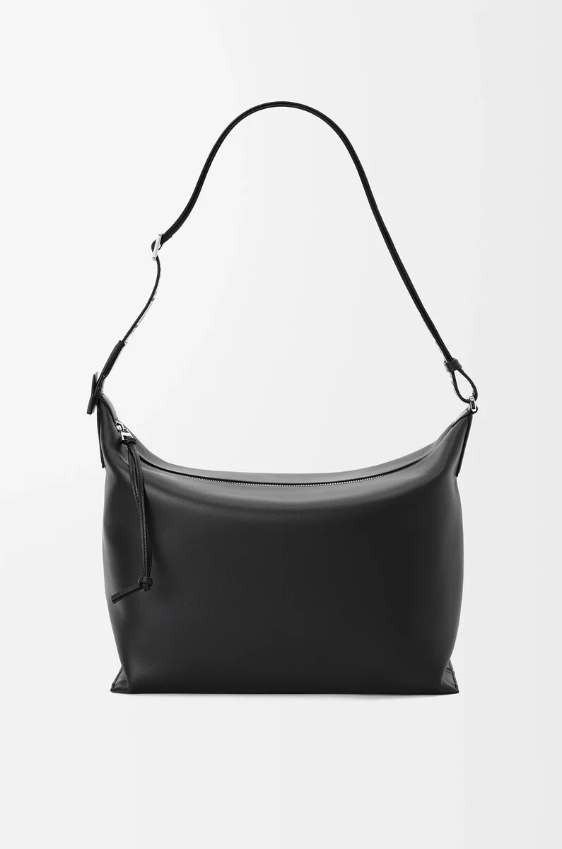 bolso bandolera cubi de piel de becerro suave y flexible y jacquard negro