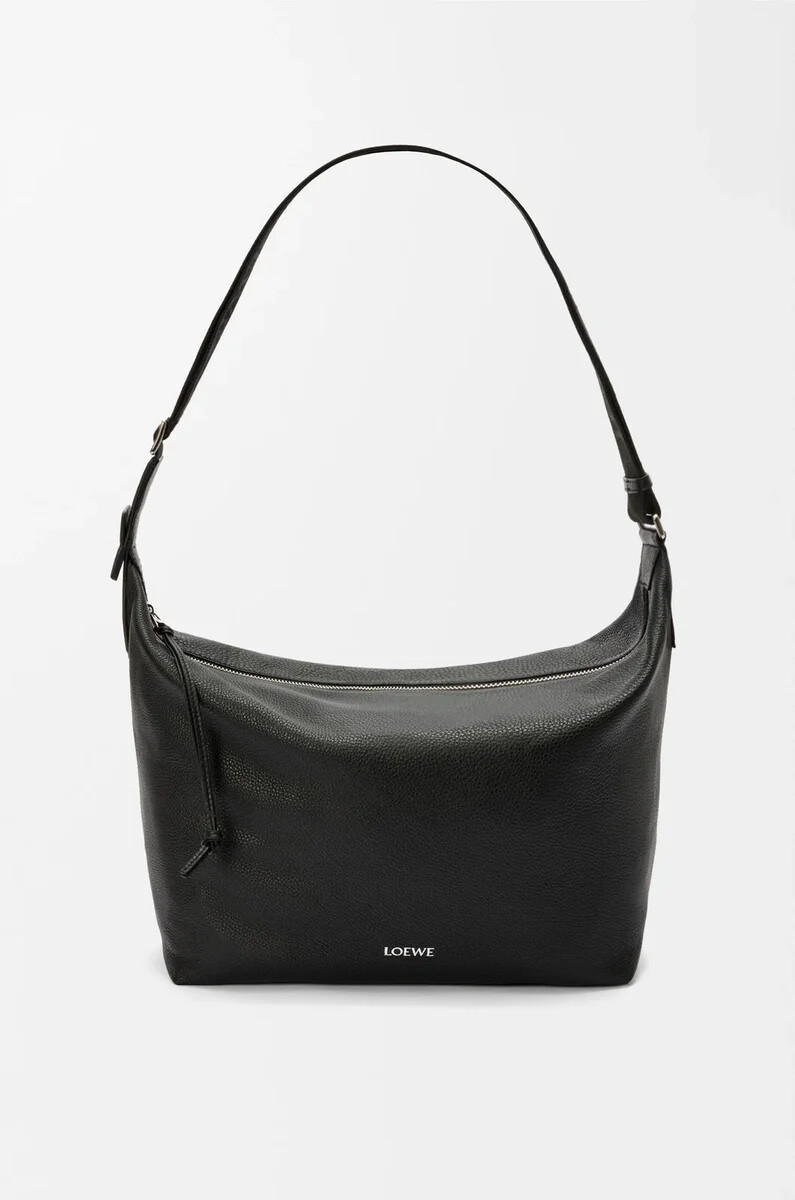 bolso bandolera cubi de piel de becerro granulada flexible negro