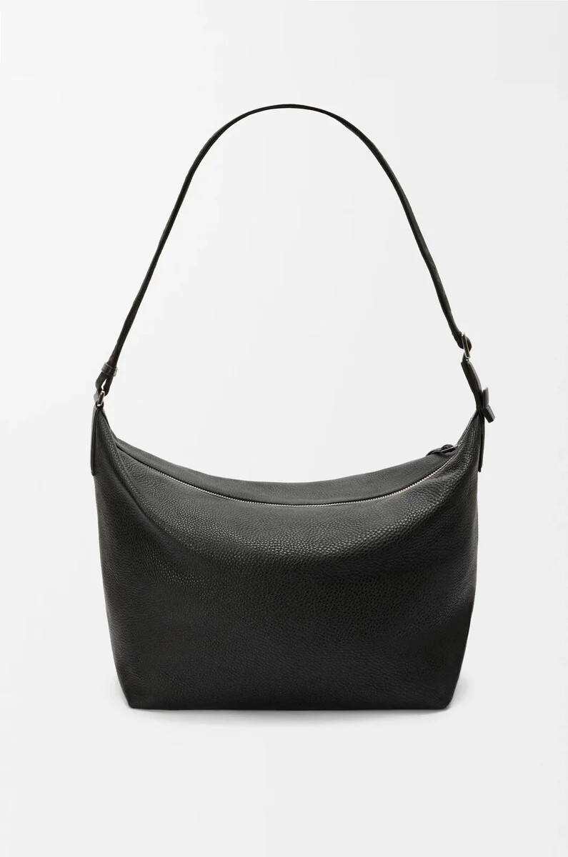 bolso bandolera cubi de piel de becerro granulada flexible negro
