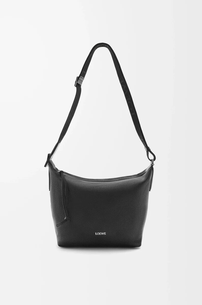 bolso bandolera pequeño cubi de piel de becerro granulada flexible negro