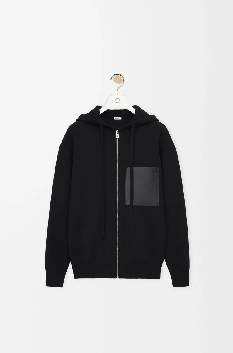 sudadera con capucha y cremallera de lana negra