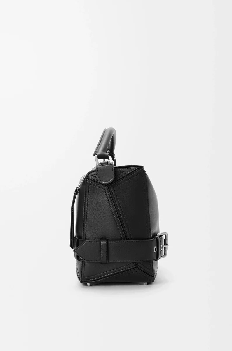 bolso biker puzzle grande en piel de becerro brillante negro