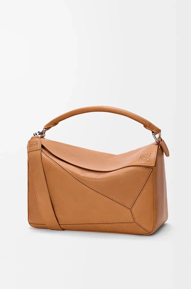 bolso puzzle grande en piel de becerro granulada flexible light canyon brown