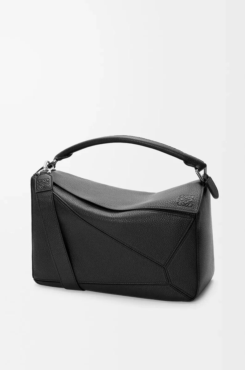 bolso puzzle grande en piel de becerro granulada flexible negro