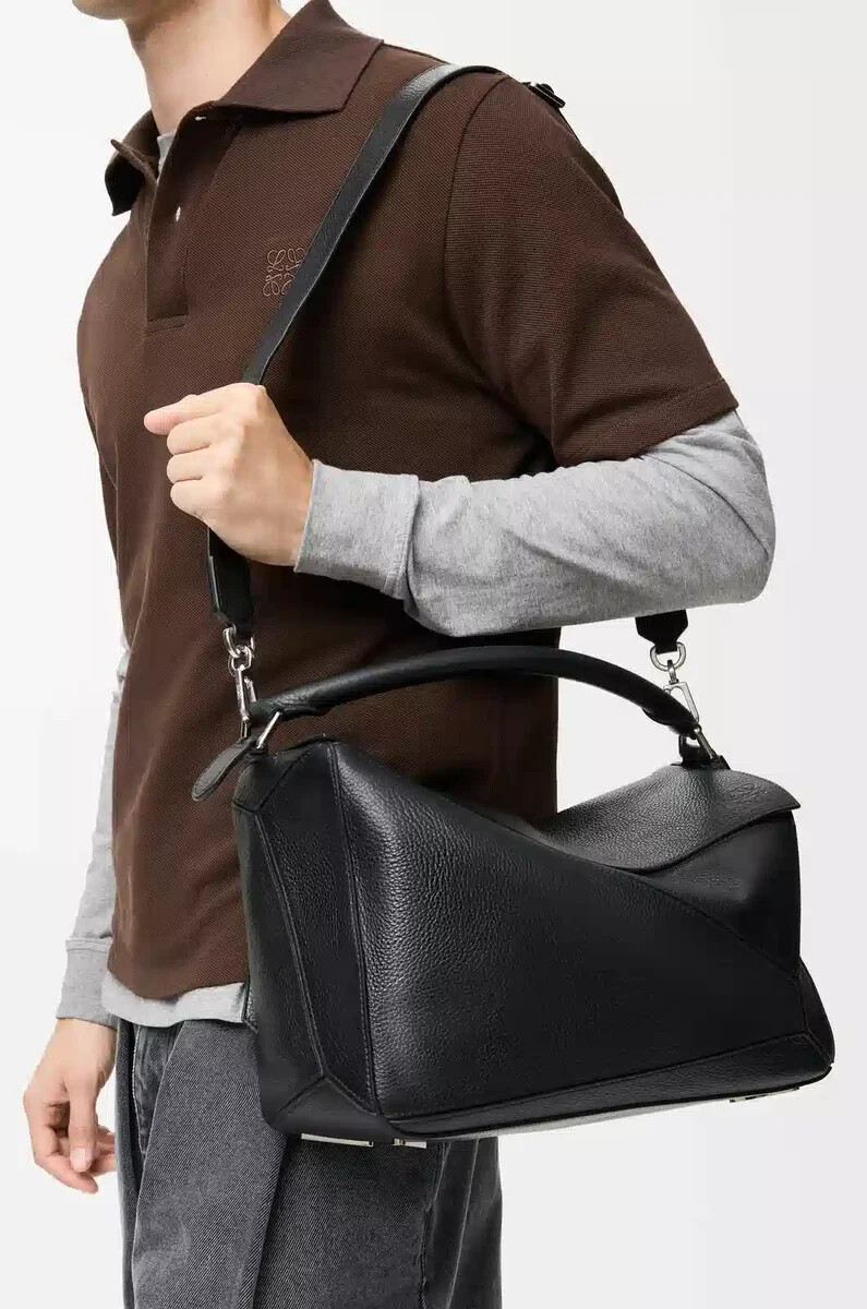 bolso puzzle grande en piel de becerro granulada flexible negro