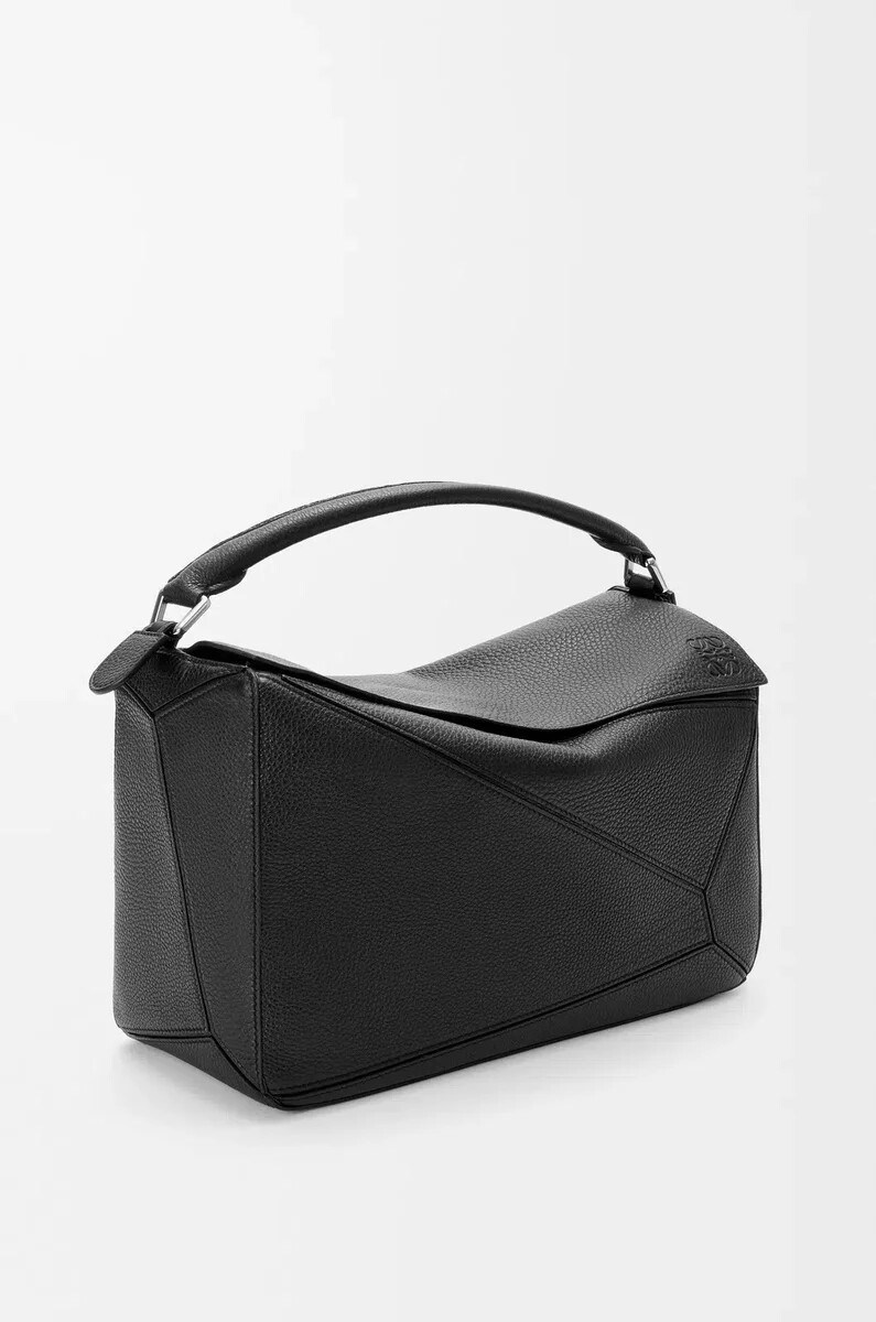 bolso puzzle grande en piel de becerro granulada flexible negro