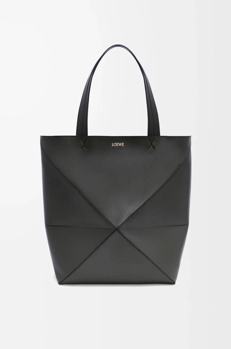 bolso tote plegable puzzle xl en piel de becerro brillante negro