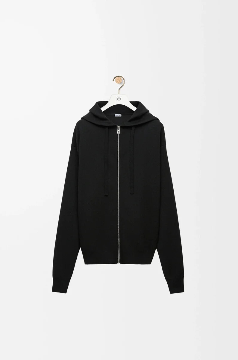 sudadera con capucha y cremallera con anagrama en lana negra