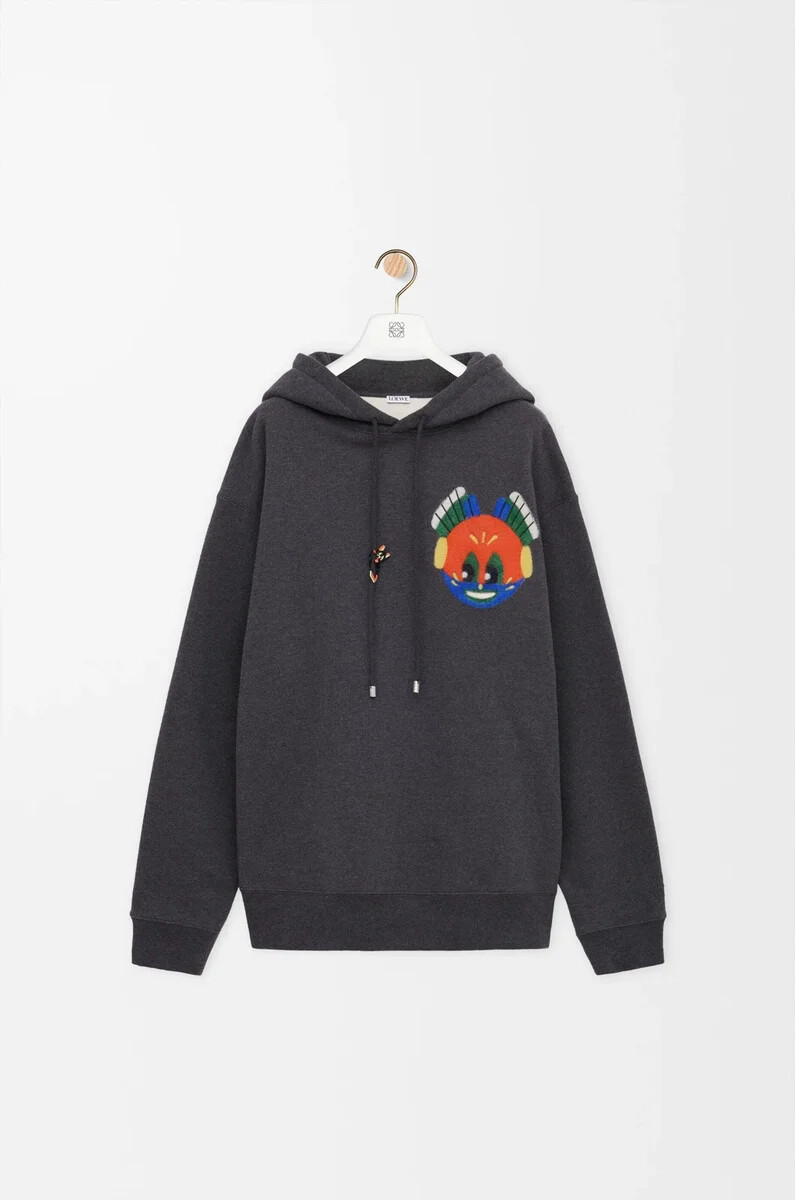 sudadera con capucha en algodón gris oscuro melange