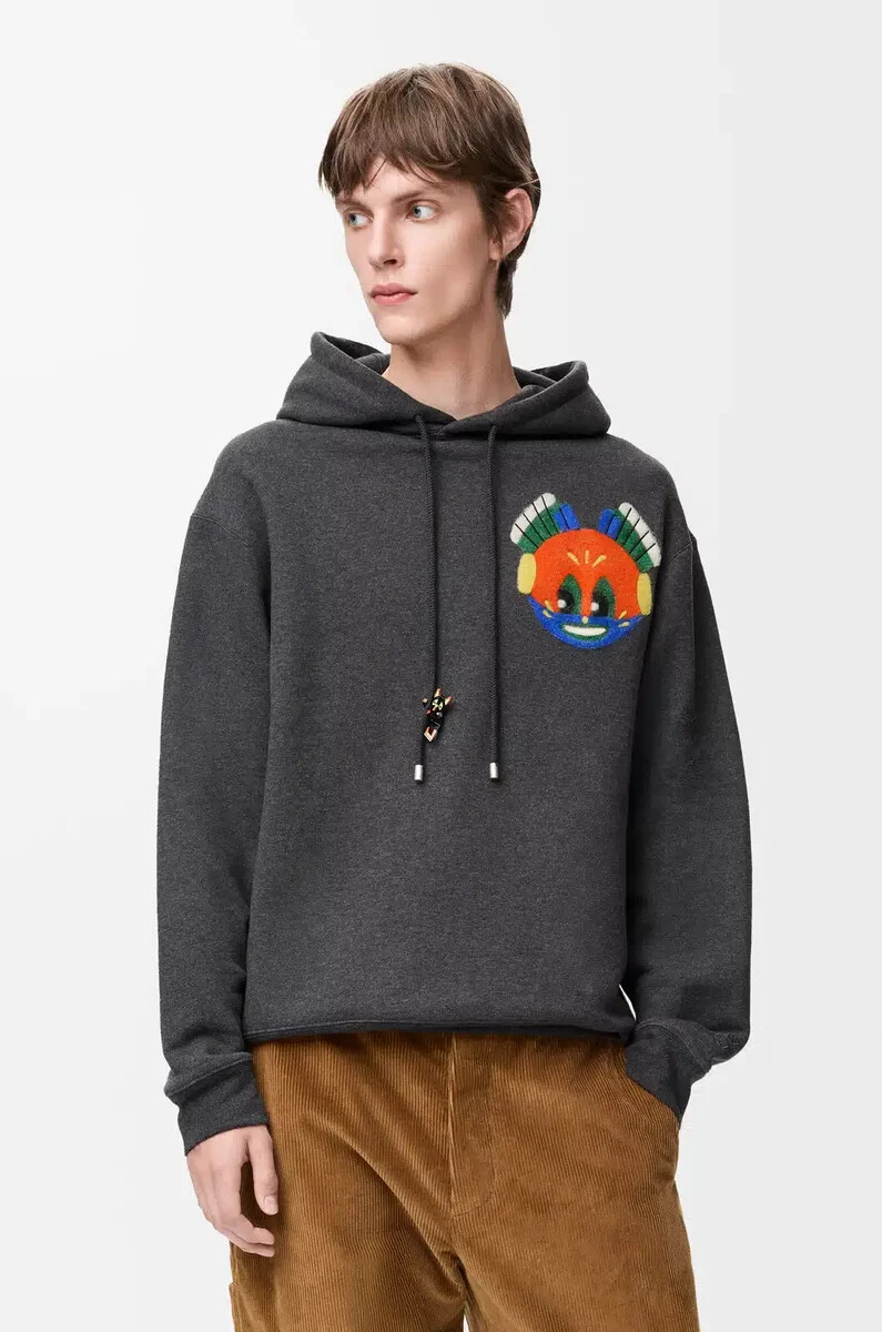 sudadera con capucha en algodón gris oscuro melange