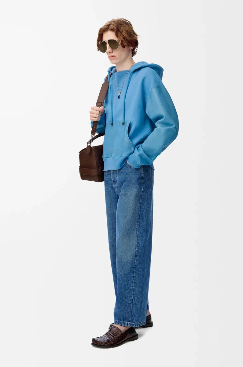 sudadera híbrida con capucha de algodón y napa de cordero azul