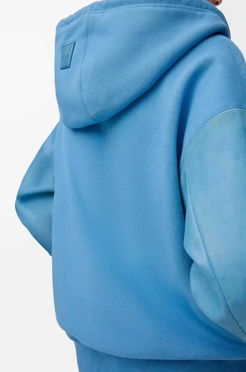 sudadera híbrida con capucha de algodón y napa de cordero azul
