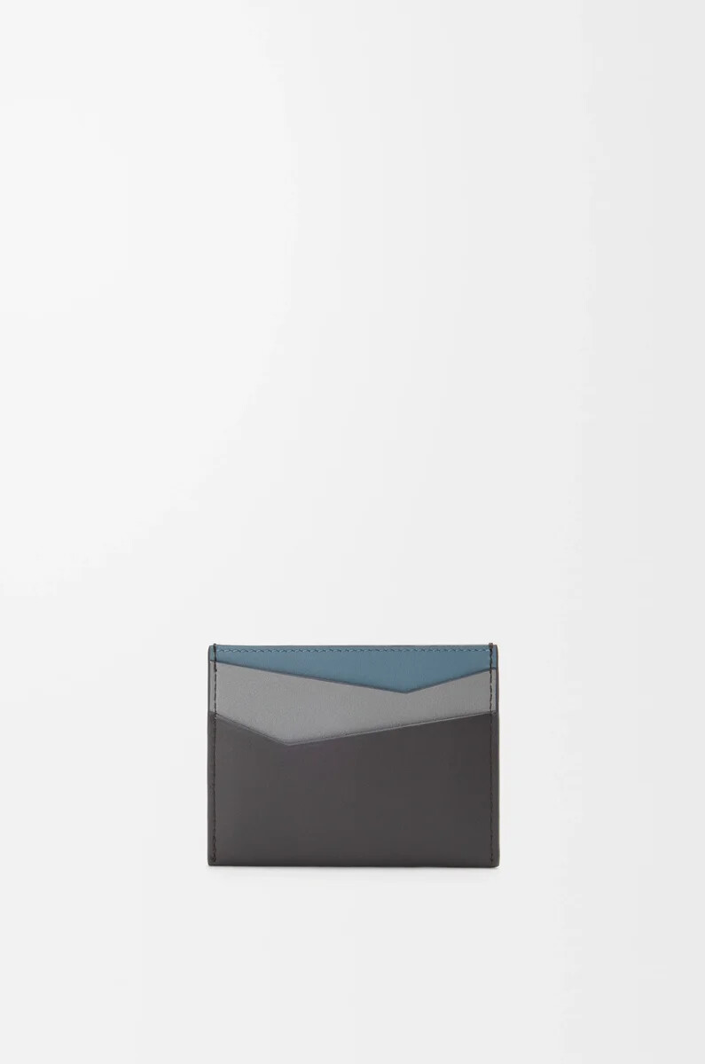 tarjetero puzzle liso en piel de becerro clásica gris asfaltoazul tormenta