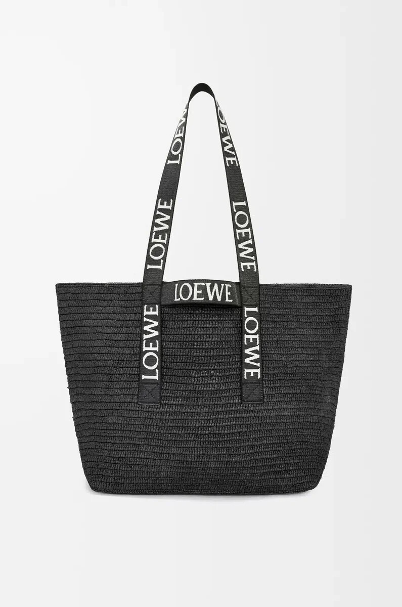 bolso shopper plegable en rafia negro