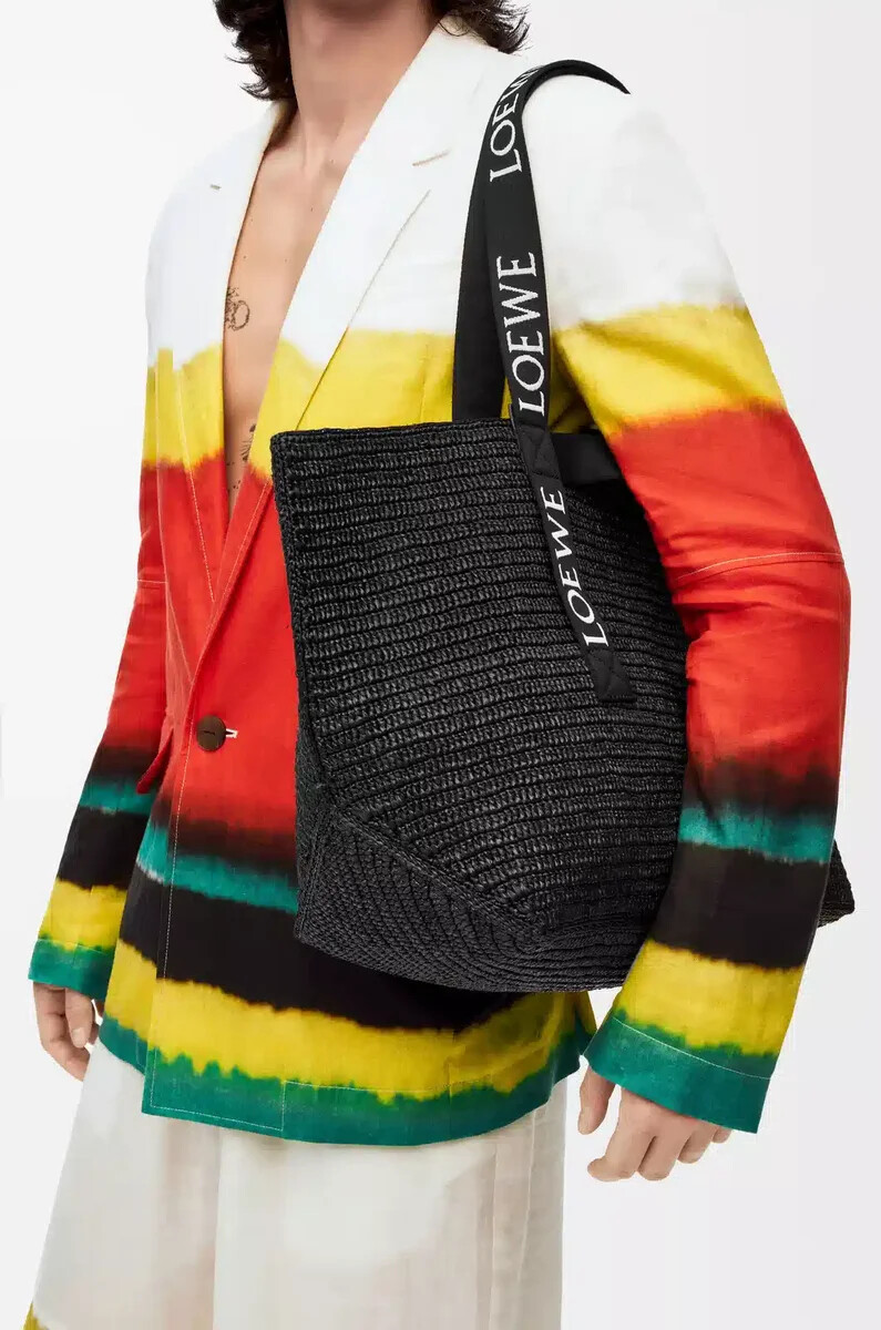 bolso shopper plegable en rafia negro