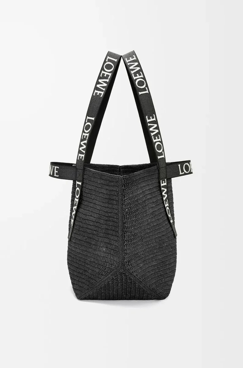 bolso shopper plegable en rafia negro