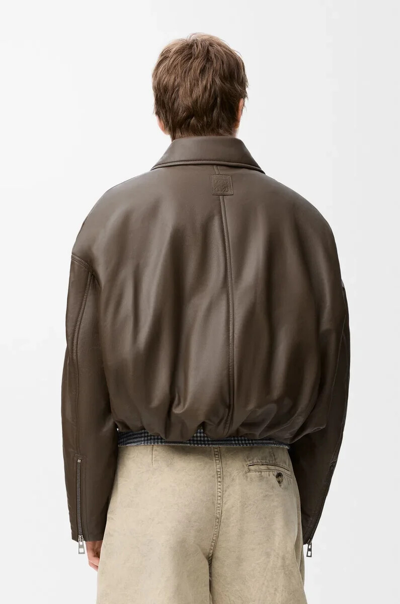 chaqueta biker de piel de cordero napa color verde caqui