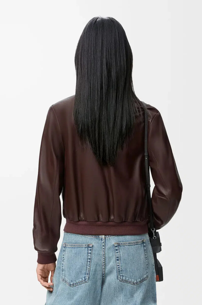chaqueta corta de piel de cordero napa marrón