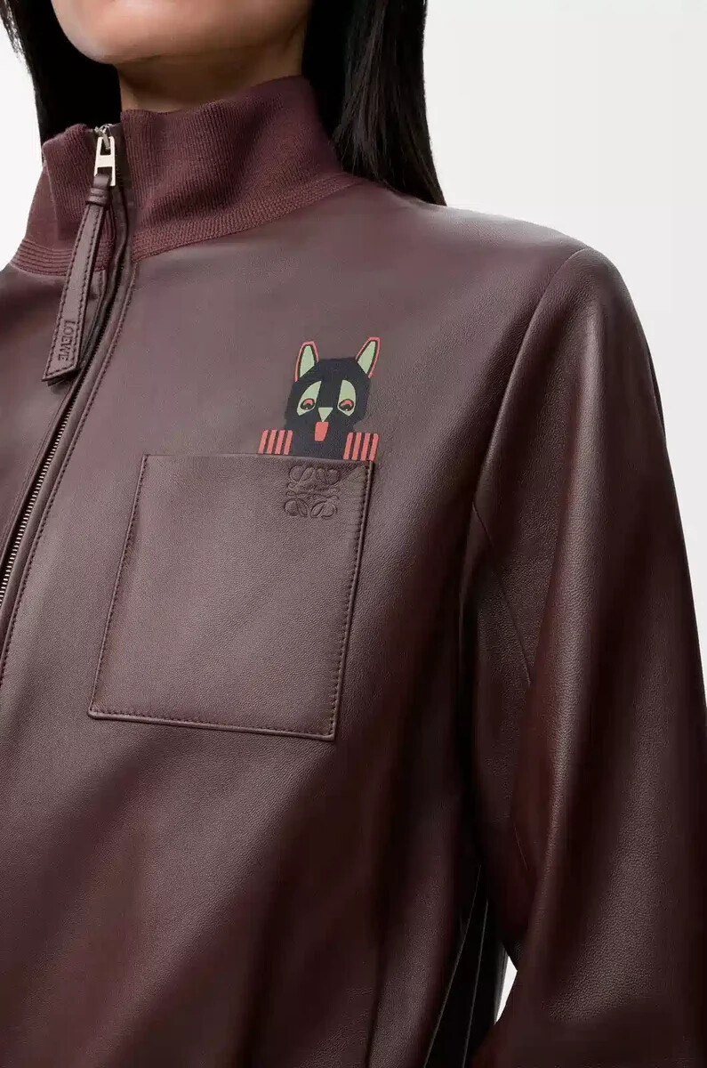 chaqueta corta de piel de cordero napa marrón