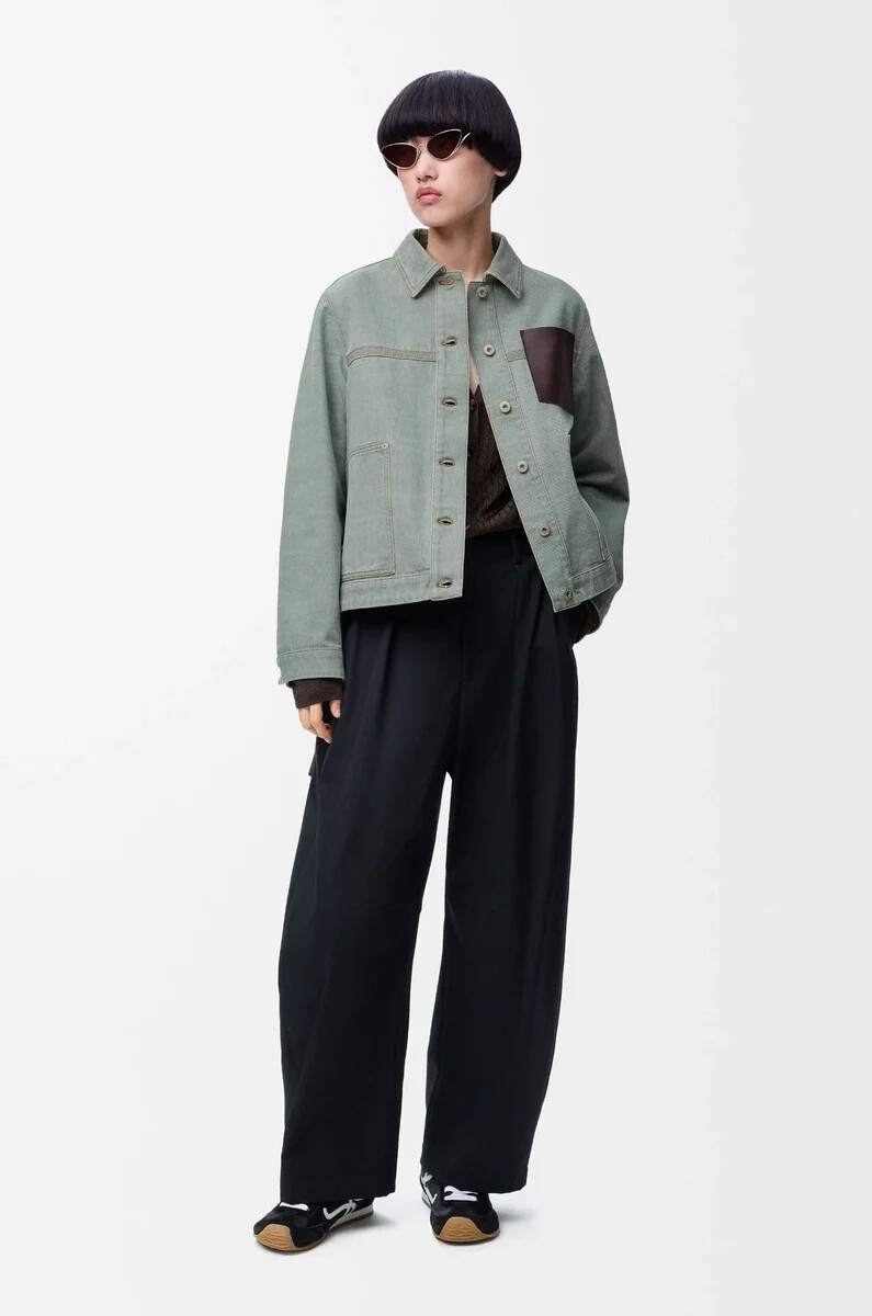 chaqueta de trabajo en denim verde caqui