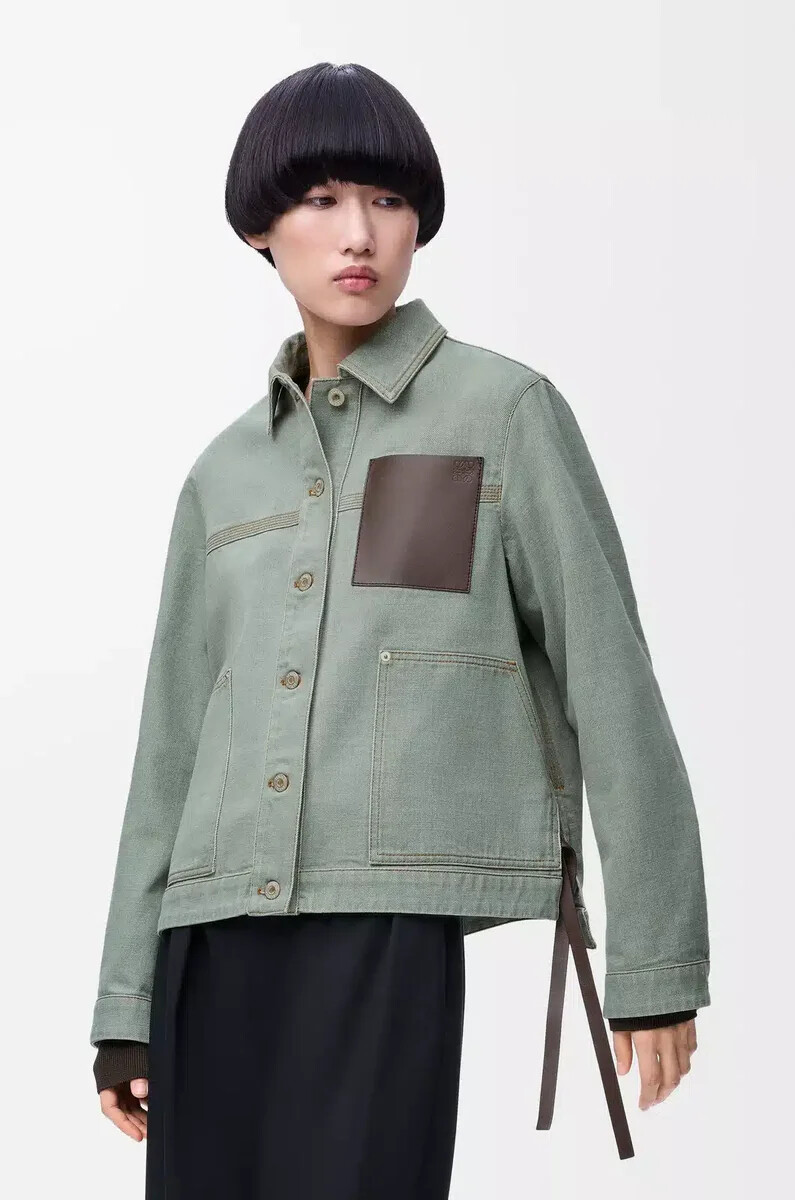 chaqueta de trabajo en denim verde caqui