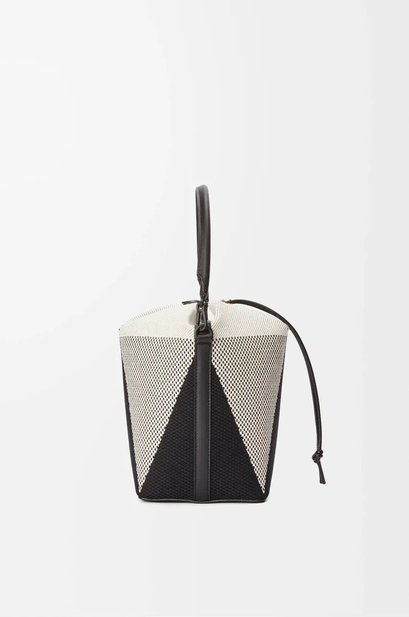 cubo treasure bako en lona jacquard y piel de becerro naturalnegro