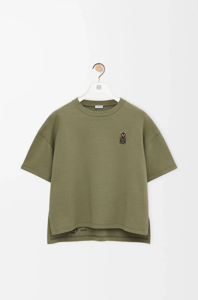 camiseta de corte regular en mezcla de algodón verde caqui
