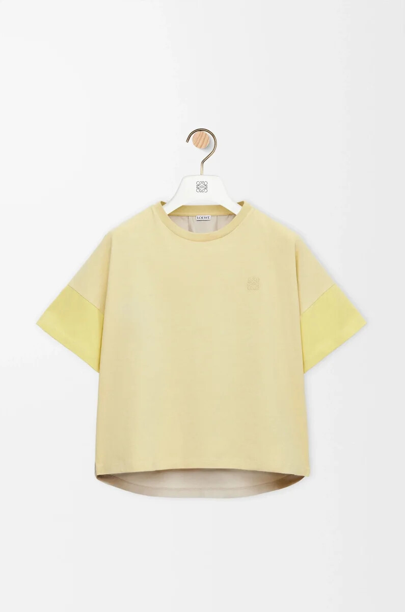 camiseta de corte cuadrado en algodón y seda gris pálidocitrino claro
