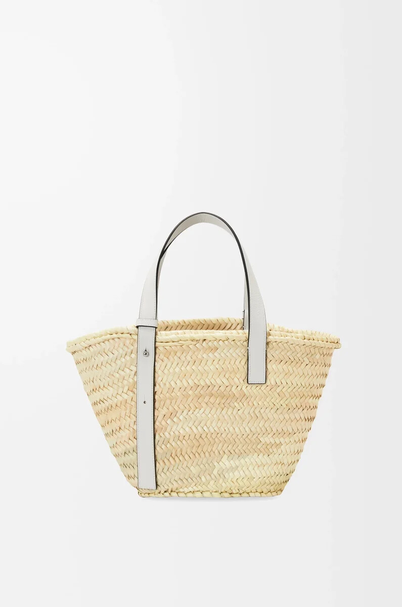 bolso cesta en hoja de palma y piel de becerro naturalblanco
