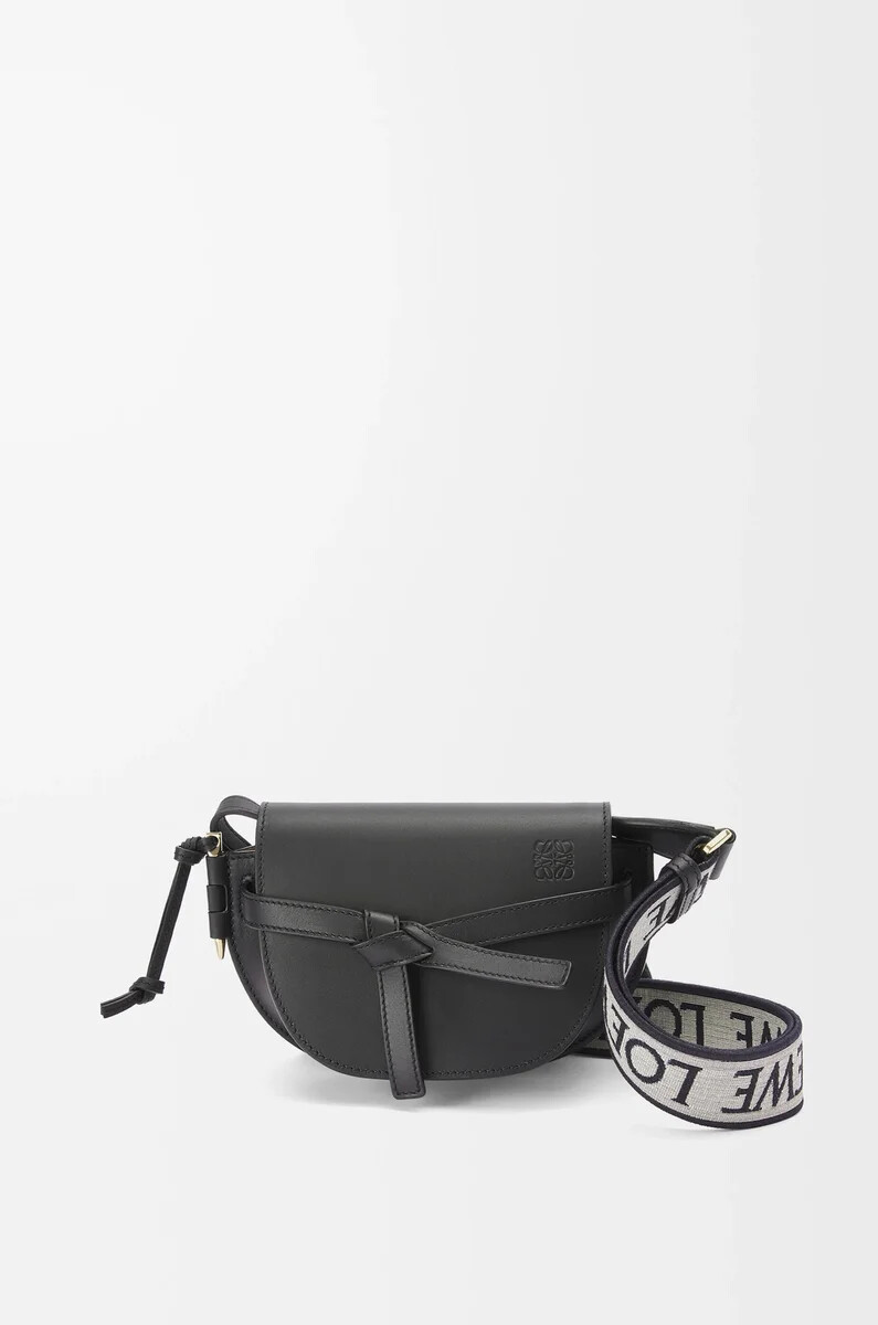 bolso mini gate dual en suave piel de becerro y jacquard negro