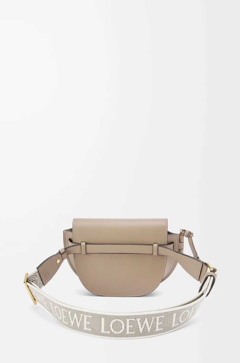 bolso mini gate dual en suave piel de becerro y jacquard arena