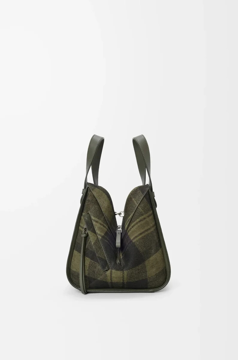 bolso hamaca compacto en ante y piel de becerro clásica color caquiverde