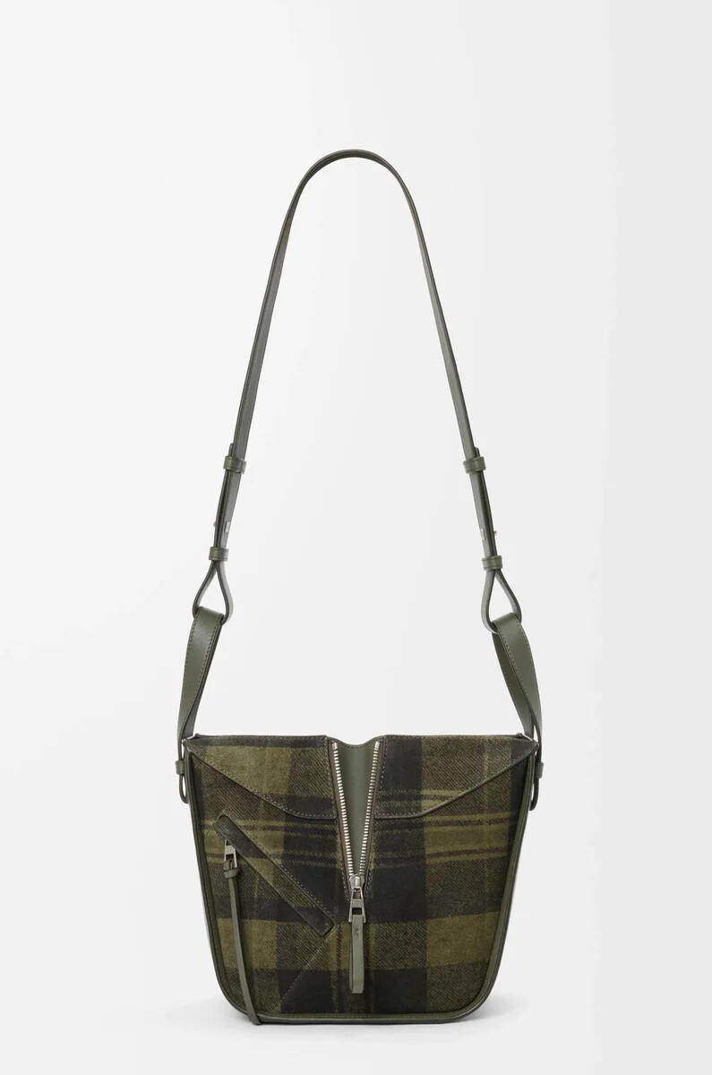 bolso hamaca compacto en ante y piel de becerro clásica color caquiverde