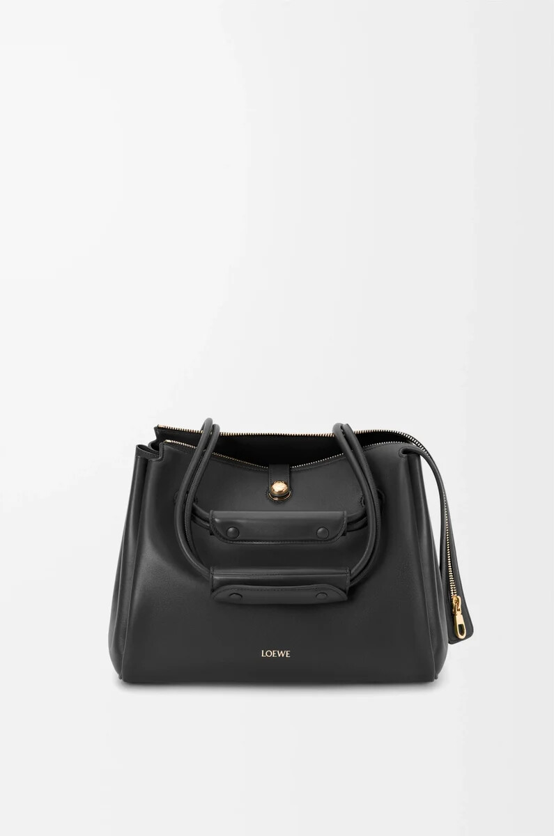 bolso mediano madrid en piel de becerro flexible negro