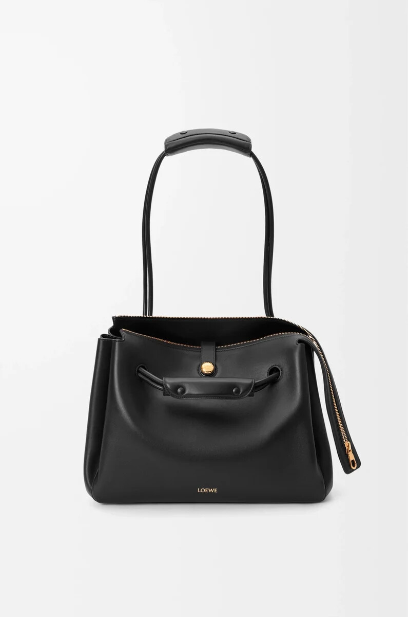 bolso mediano madrid en piel de becerro flexible negro